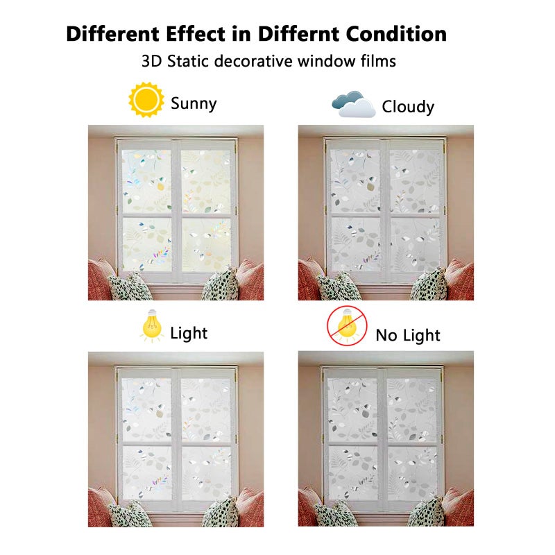 LEMON CLOUD Window Privacy Film Stained Static Cling Glass Film 3D Decorative Colorful Glass Window Sticker, Privacy Frosted Covering for Home Sliding Door(23.6 x 78.7 Inch, Rainbow Leaf) - Image 5